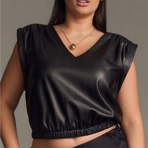 Anthropologie Bishop & Young Faux Leather Top.  NWT Medium Petite.